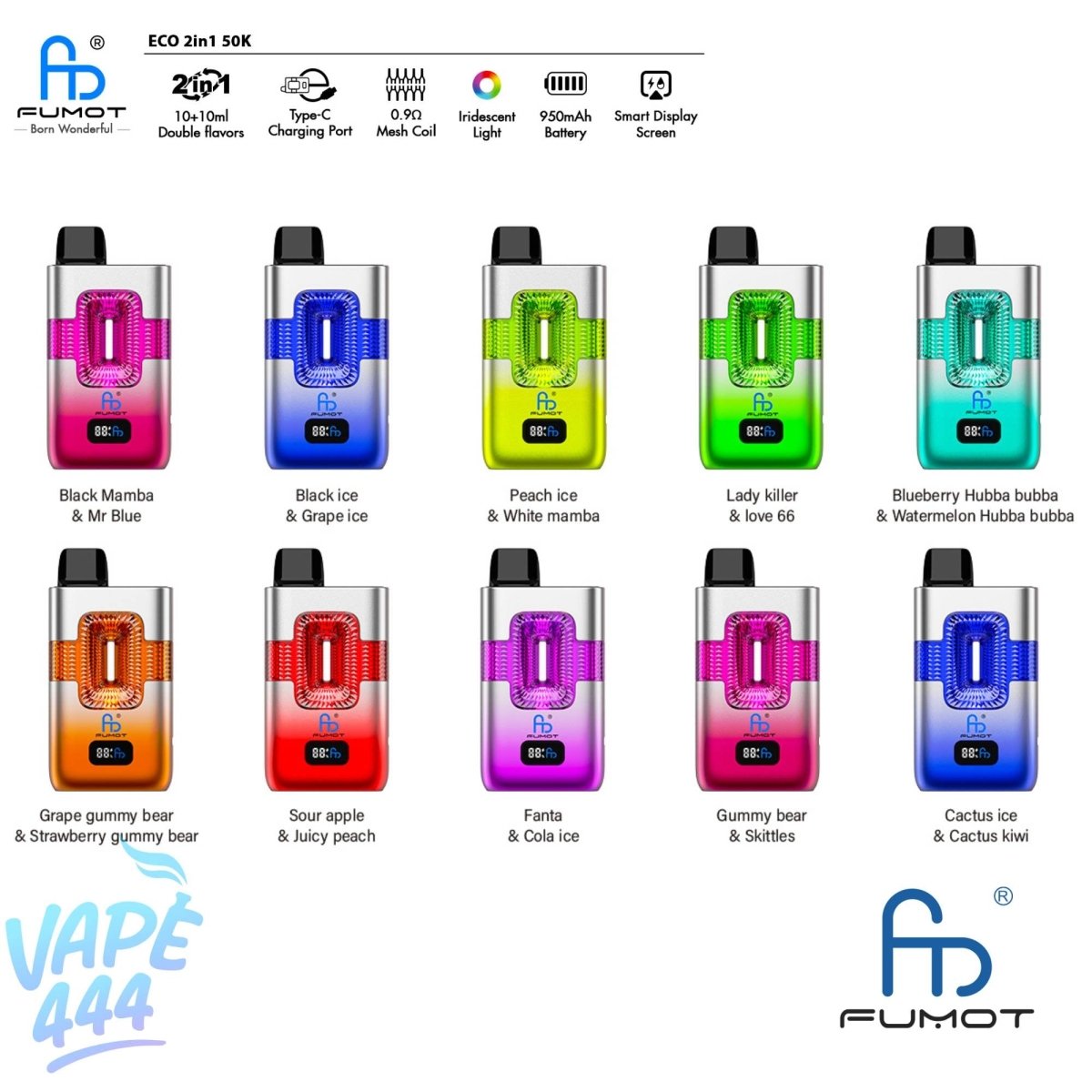Fumot – ECO 2in1 50K – Disposable Vape – 2 % Nicotine – Double Flavor Vape444